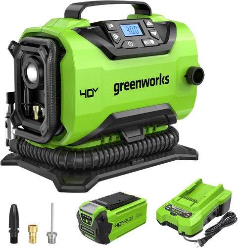 Miniatura 9 de Greenworks Inflador de neumáticos inalámbrico de 24 V con batería USB de 2 Ah y cargador de 2 A, compresor de aire portátil (160 PSI) con apagado