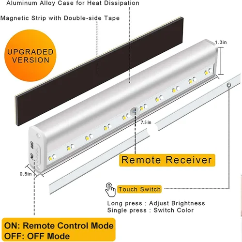 Miniatura 3 de Diomart Iluminación para debajo del gabinete, luces inalámbricas recargables para debajo del mostrador con control remoto, 20 luces LED regulables