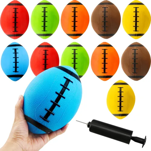 Paquete de 12 mini fútbol inflable de 6.3 pulgadas, deportes, rugby, fútbol, piscina, playa, juguetes con bomba para juegos deportivos en interiores