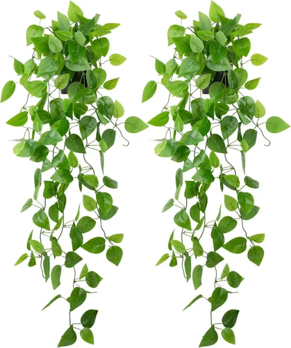 Miniatura 17 de LOYWREE Plantas Artificiales de 35.4 Pulgadas en Maceta Negra Plantas Colgantes Falsas Realistas en Maceta con Hiedra Artificial y Pothos - Ideal