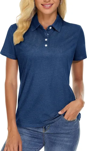 TACVASEN Camisas tipo polo para mujer, de manga corta, con 4 botones, secado rápido, para entrenamiento, con cuello para el trabajo, correr, tenis