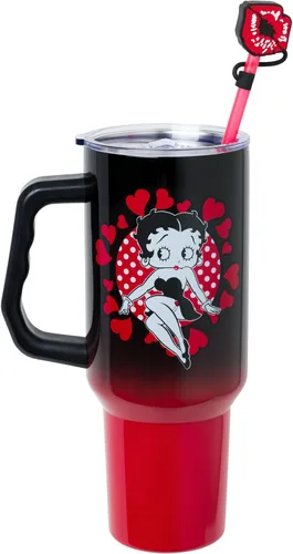 Miniatura 3 de Silver Buffalo Betty Boop Core - Vaso de acero inoxidable con tapa para pajilla, tapa, popote y asa, 40 onzas