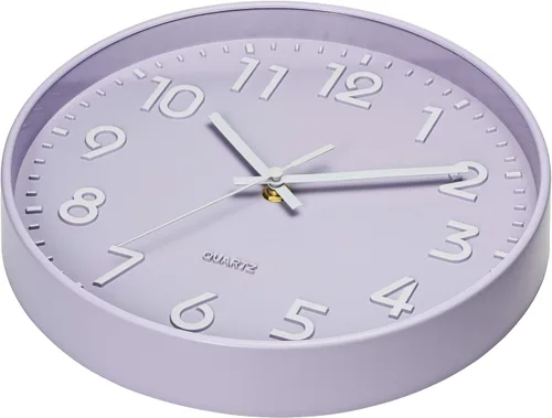 Miniatura 2 de Bernhard Products Reloj de pared morado de 10 pulgadas, silencioso, sin tictac, cuarzo de calidad, números 3D, funciona con pilas, reloj redondo