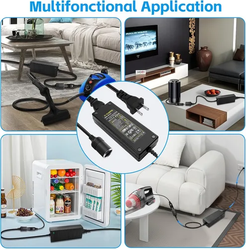 Miniatura 7 de Herfair Convertidor de CA a CC 2A 24W Adaptador de enchufe para encendedor de cigarrillos de automóvil, cable de alimentación de 110-240V a 12V