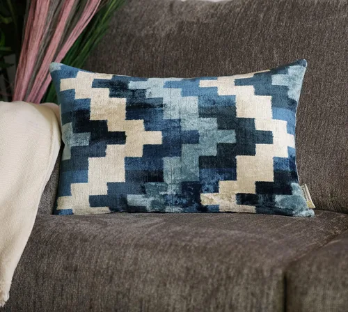 Miniatura 7 de CANVELLO -Exquisita almohada/cojín de plumón: almohadas de plumas elegancia y arte Almohadas icónicas con diseño Ikat Seda de terciopelo suave