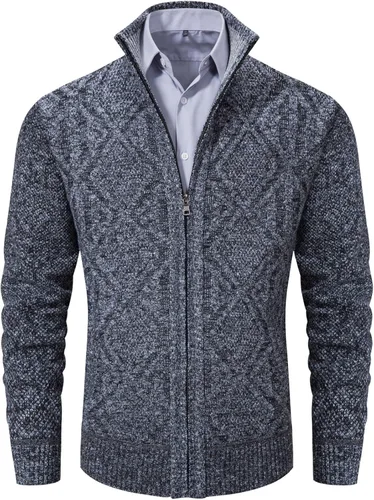 Miniatura 32 de VtuAOL Suéteres tipo cárdigan para hombre, con cremallera completa, cuello alto, cárdigan de punto casual con bolsillos