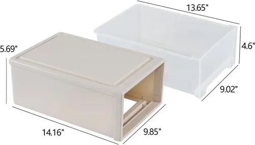 Miniatura 3 de Xyskin Paquete de 4 cajones apilables compactos de plástico de 12 cuartos de galón, caja apilable de almacenamiento de escritorio