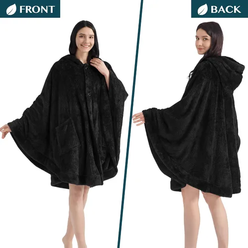 Miniatura 5 de PAVILIA Angel Wrap Hooded Blanket Poncho, Wearable Blanket Throw Wrap Poncho for Women Adult, Cozy Fluffy Sherpa Shawl Cape