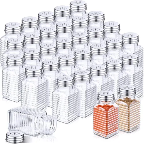 Miniatura 18 de Bokon Juego de 48 cocteleros de vidrio para sal con tapas de acero inoxidable de 2.7 oz, coctelero pequeño para especias para cocina, restaurantes