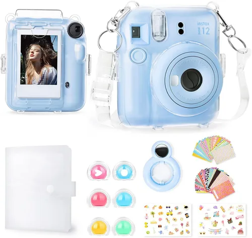 Miniatura 13 de Rieibi Funda transparente compatible con Fuji Instax Mini 12 – Funda con purpurina para cámara instantánea Fujifilm Instax Mini 12 con bolsillo