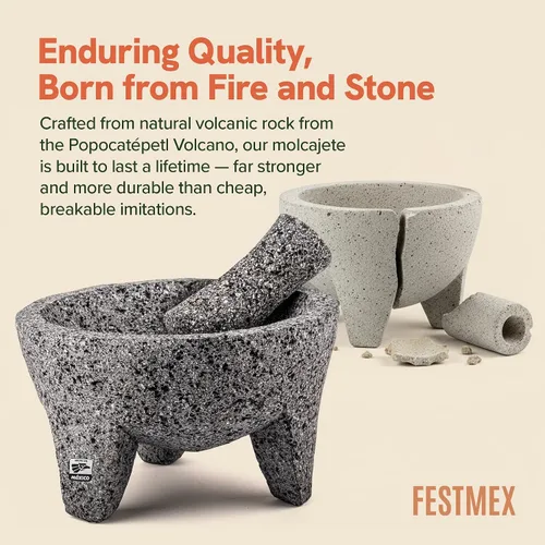 Miniatura 6 de Juego de mortero y mano de mortero mexicano genuino hecho a mano - 8 pulgadas, Molcajete Mexicano — Utensilios de cocina mexicanos perfectos como