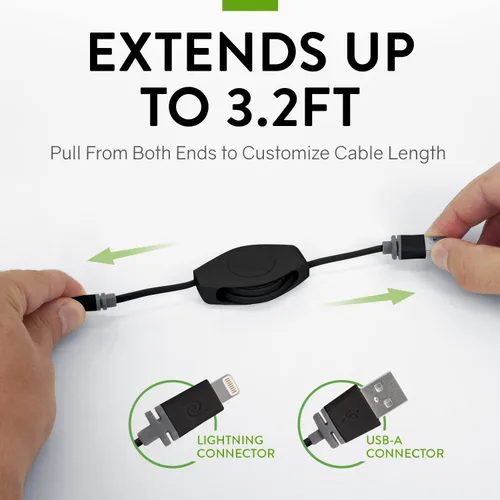 Miniatura 3 de ReTrak Premier Series ETLTUSBBLK Cable retráctil Lightning a USB de carga y sincronización para iPhone, iPod y iPad (negro), 3.2 pies