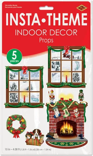 Miniatura 5 de Beistle 5 piezas impresas de plástico para decoración de Navidad para interiores, fondo de cabina de fotos de vacaciones, 15 - 49 pulgadas