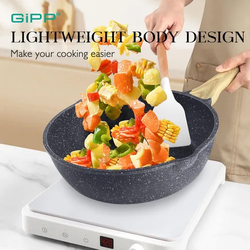 Miniatura 6 de GiPP Juego de ollas y sartenes antiadherentes - 10 piezas de juegos de utensilios de cocina de granito blanco antiadherentes, utensilios de cocina
