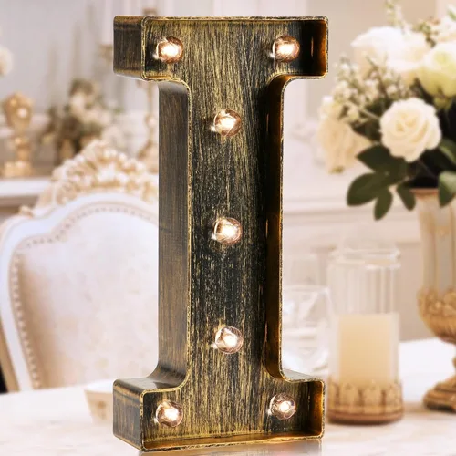 Oycbuzo - Cartel de letras con luces LED doradas y negras, estilo industrial y clásico, para decoración de cafeterías, bodas, fiestas de cumpleaños,