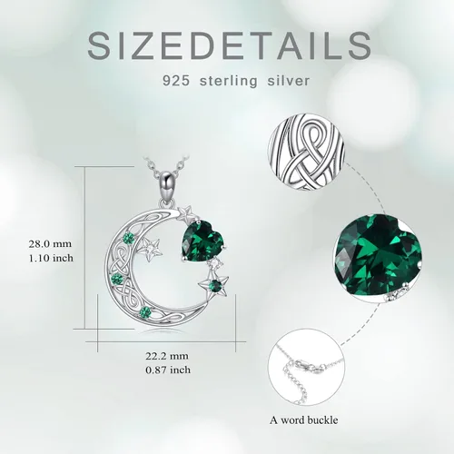Miniatura 6 de Collar de plata de ley con estrella de luna creciente para mamá e hija, piedra natal, granate, día de la madre, cumpleaños, joyería celta, regalos