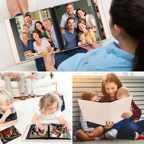 Miniatura 8 de Álbum de fotos 8x10 de 168 bolsillos con capacidad para 168 fotos, cubierta de piel de gran capacidad para fotos familiares de 8 x 10, álbum de Beige