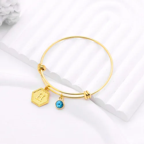 Miniatura 3 de Suonie Pulseras chapadas en oro de 18 quilates, 26 letras con dije hexagonal de inicial, pulseras ajustables para mujer, pulsera de diamantes