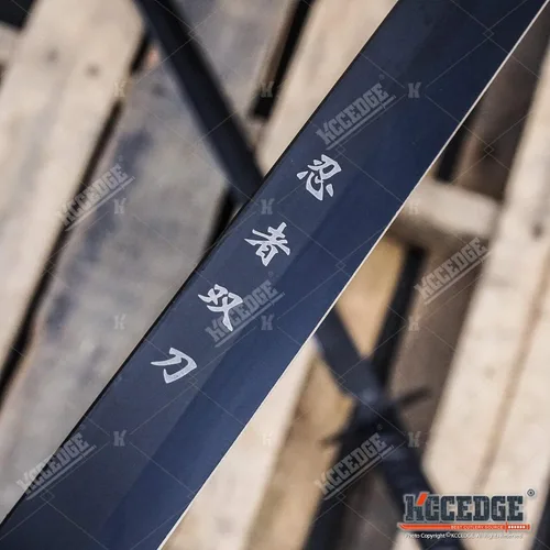 Miniatura 5 de Juego de 2 machetes Tanto Ninja Katana de espada doble de 28 pulgadas con funda de nailon + grabado negro chino en la edición Blade.
