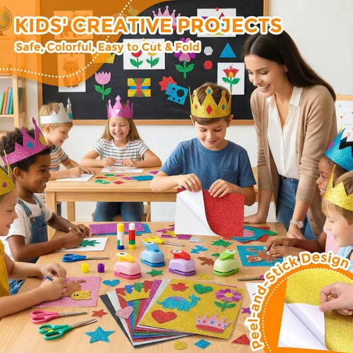 Miniatura 4 de BigOtters 28 hojas de cartulina con purpurina, 10 colores surtidos de papel brillante con purpurina para manualidades y manualidades, suministros