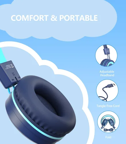 Miniatura 6 de Bywulanda Auriculares USB Tipo C Mejorados para Niños para la Escuela, Volumen Seguro Limitado de 94dB, Sonido Estéreo HD, Auriculares Plegables