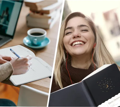 Miniatura 5 de CAGIE Cuaderno rayado para trabajo, cuaderno de tapa dura para escribir, mujeres y hombres, diario para tomar notas con lazo para bolígrafo