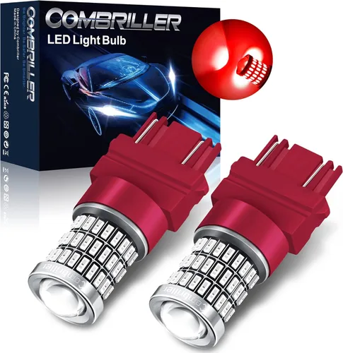 Combriller 3157 Bombilla LED roja, 3056 3156 3057 4157 Bombilla LED con proyector de repuesto para luz de freno, luces intermitentes, luces 2-Rojo