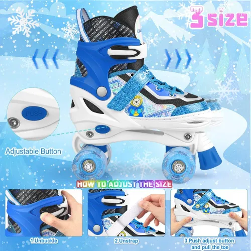 Miniatura 2 de Patines para niños y niñas, 4 tamaños, ajustables, con ruedas iluminadas para niños, adolescentes, principiantes y avanzados, interiores