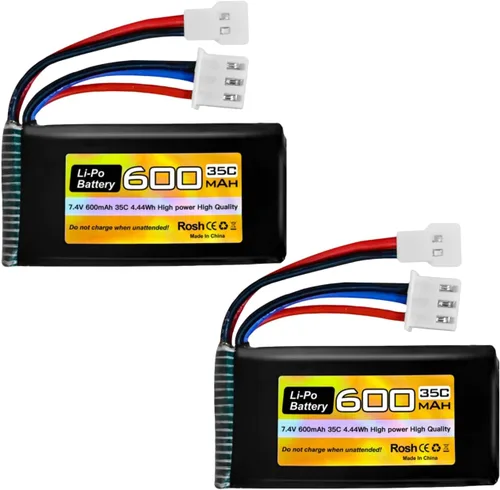 sea jump Batería Lipo de 2 piezas de 7.4 V 600 mAh 35C 2S con enchufe Molex adecuada para FMS FCX24 RC coches, camiones, vehículos eléctricos de