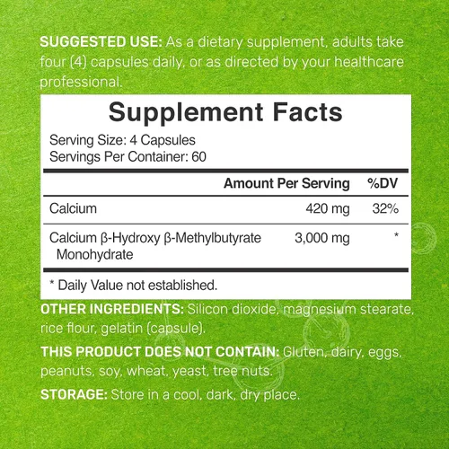 Miniatura 2 de Suplementos HMB ultra fuertes 3,000 mg por porción, 240 cápsulas Probado por terceros Apoya el crecimiento muscular, la retención y la masa