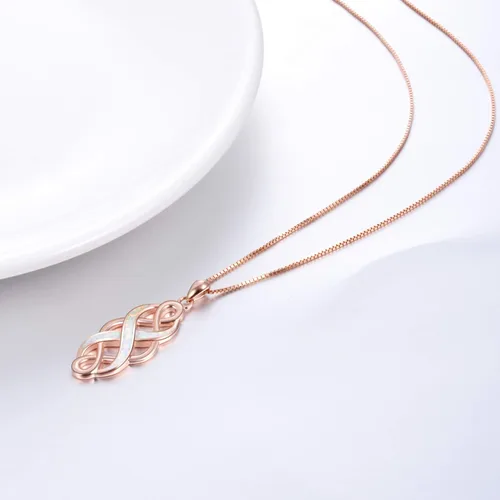 Miniatura 5 de YFN Collar con colgante de ópalo creado con nudo celta irlandés, collares negros de plata esterlina para mujeres y hombres de 18 pulgadas