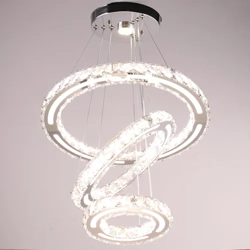 Miniatura 8 de Candelabros de cristal modernos para bricolaje, 3 anillos, lámpara colgante LED regulable para cocina, comedor, sala de estar, dormitorio, base