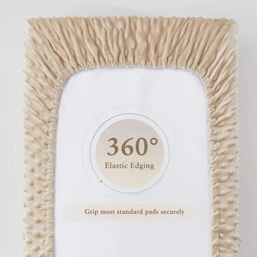 Miniatura 6 de Homiest Paquete de 2 fundas para cambiador, sábanas blancas y beige, tela de vellón ultra suave, tela de lunares minky, funda transpirable y cómoda