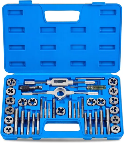 Miniatura 9 de Orion Motor Tech Juego de 60 piezas de tarrajas y machuelos de tamaños métricos y estándar incluidos Kit de tarrajas y machuelos métrico y SAE