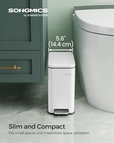 Miniatura 2 de SONGMICS Basurero de baño, 1.3 galones (5 L) pequeño con tapa, delgado para espacios pequeños, cubo de basura de acero inoxidable, cierre suave