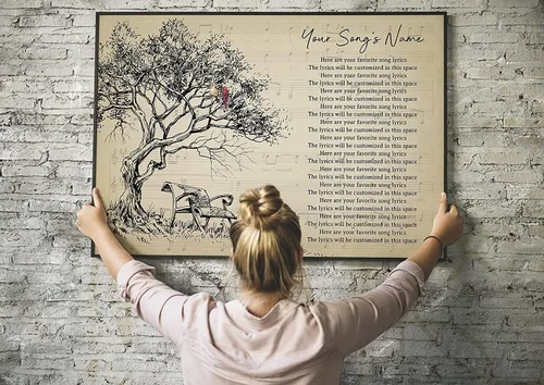 Miniatura 5 de SANTANNA Letras de música personalizadas, impresiones artísticas para decoración de pared (paisajes, pájaros rojos y árbol)