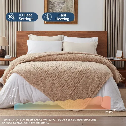 Miniatura 4 de Westinghouse - Manta eléctrica tamaño queen. Manta térmica de felpa sherpa suave, lavable a máquina, con 10 niveles de calefacción y 1-12 horas