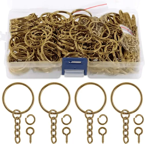 Miniatura 20 de Swpeet Juego de 450 llaveros planos negros de 4/5 pulgadas de 0.787 in, incluye 150 llaveros divididos con cadena y 150 anillos de salto con 150