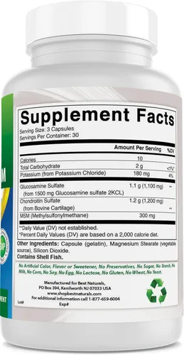 Miniatura 6 de Best Naturals, Suplementos MSM de glucosamina condroitina, 2600 mg por porción, 90 cápsulas (90 unidades (paquete de 1))