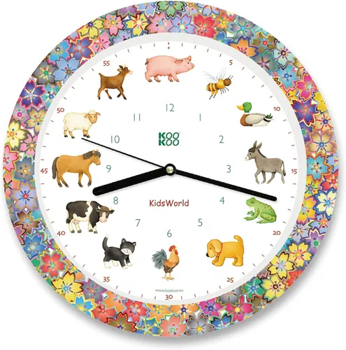 Miniatura 8 de KOOKOO Kids World Sunny Flower - Reloj de pared para niños con sonidos naturales, 12 animales de granja Flor soleada