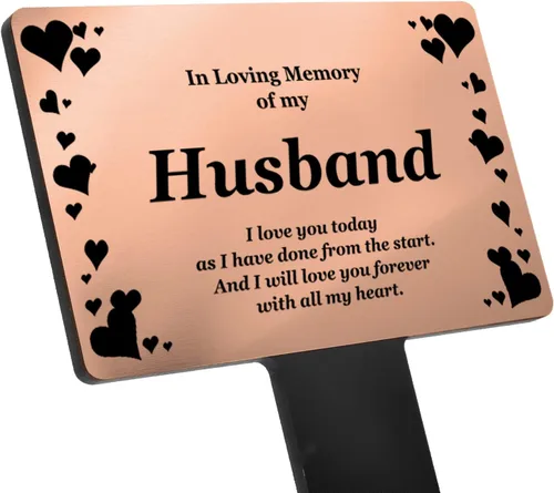 Husband Memorial Remembrance - Estaca para placa conmemorativa, diseño de corazones, oro/plata/cobre, impermeable, para exteriores, marcador de