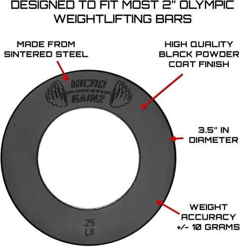 Miniatura 3 de Micro Gainz Calibrated Fractional Weight Plate Set of 2 Plates, Choose Set (.25LB-1.25LB), Designed for Olympic Barbells for Strength Training &