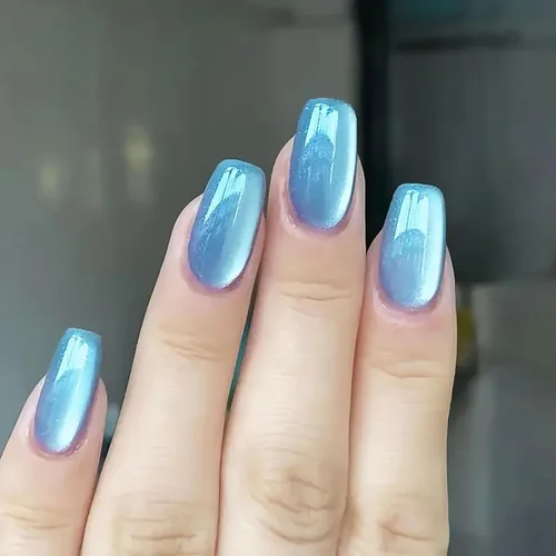 Miniatura 10 de Uñas postizas a presión de Navidad, color rojo vino, uñas postizas cuadradas medianas con diseño degradado, cobertura completa, acrílico brillante