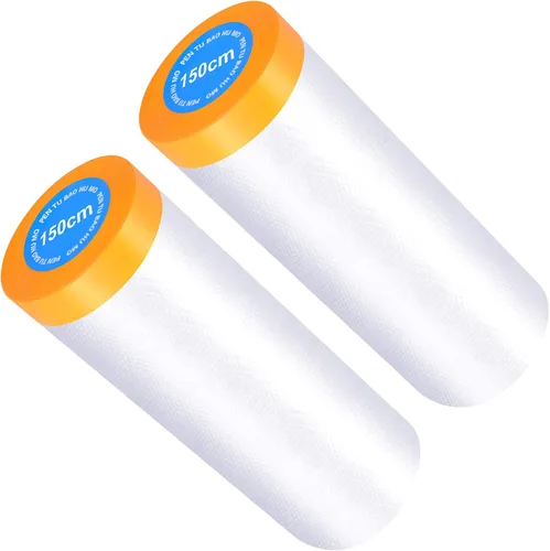Muf 5 x 65 Pies Paño de plástico con cinta adhesiva, película de enmascaramiento protectora impermeable, previene el polvo y la pintura para auto,