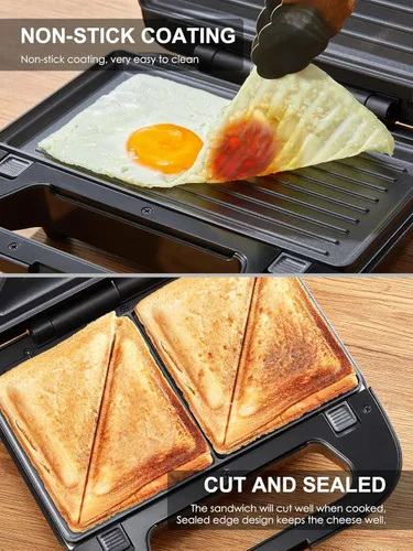 Miniatura 4 de Reemix Máquina 3 en 1 para Waffles, Parrilla y Sándwiches, Prensa Panini y Plancha para Waffles con Placas Antiadherentes Removibles, Perfecta