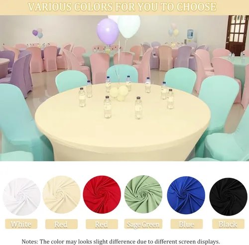 Miniatura 4 de Paquete de 8 Manteles Redondos de Spandex Beige de 5 Pies 60" Cubierta de Mesa Elástica Redonda Mantel de Mesa Redondo Lavable Resistente a Arrugas