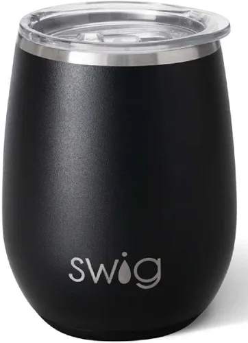 Swig Vaso de vino aislado de 14 onzas con tapa, apto para lavavajillas, tazas de vino de acero inoxidable (negro)