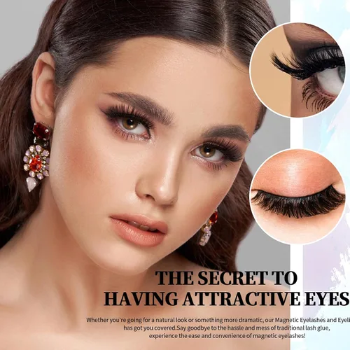 Miniatura 6 de Kit de pestañas magnéticas y delineador de ojos, 12 pares de pestañas magnéticas diferentes de aspecto natural 3D con delineador de ojos y pinzas