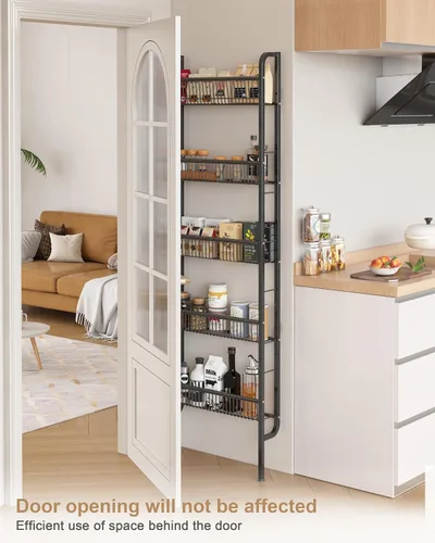 Miniatura 4 de UMDONX Estante de baño estrecho de 5 niveles para detrás de la puerta, estante de almacenamiento delgado que ahorra espacio, estantería estrecha