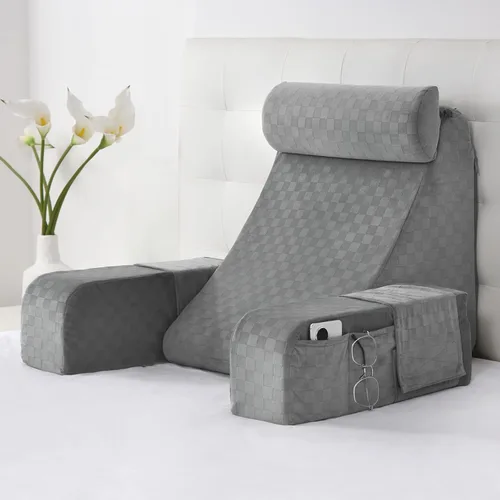 Miniatura 7 de Vekkia Almohada de lectura, almohada de respaldo para adultos, almohada de apoyo de respaldo con brazos integrados y bolsillos XL, silla de descanso
